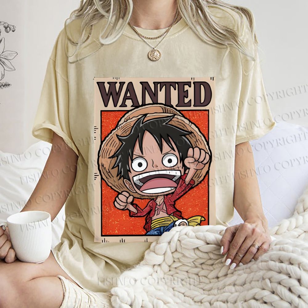 Unisex Luffy Printed Washed Tee