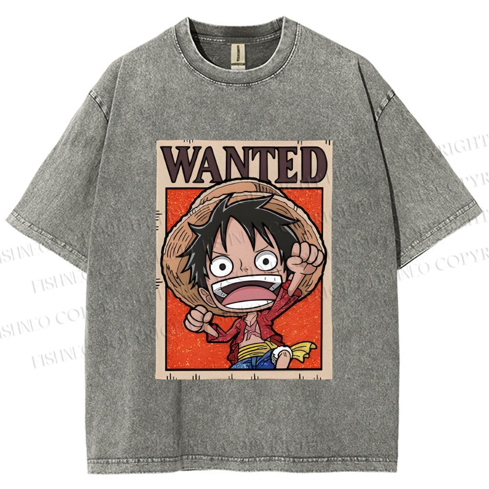 Unisex Luffy Printed Washed Tee