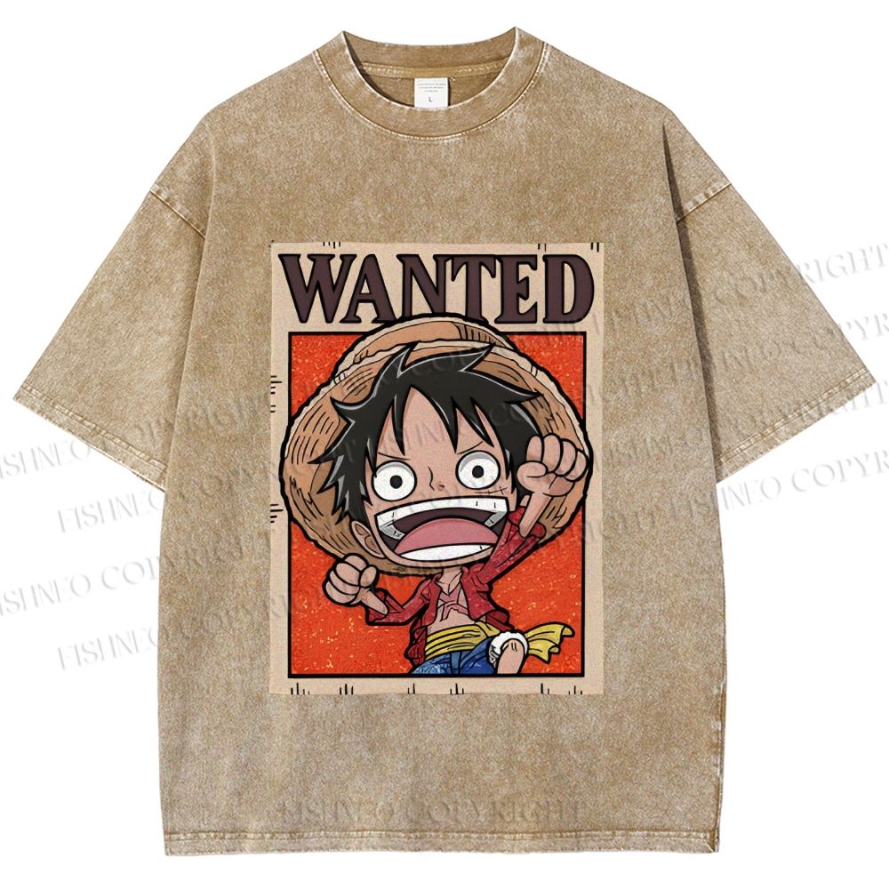 Unisex Luffy Printed Washed Tee
