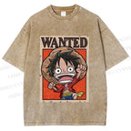 Unisex Luffy Printed Washed Tee