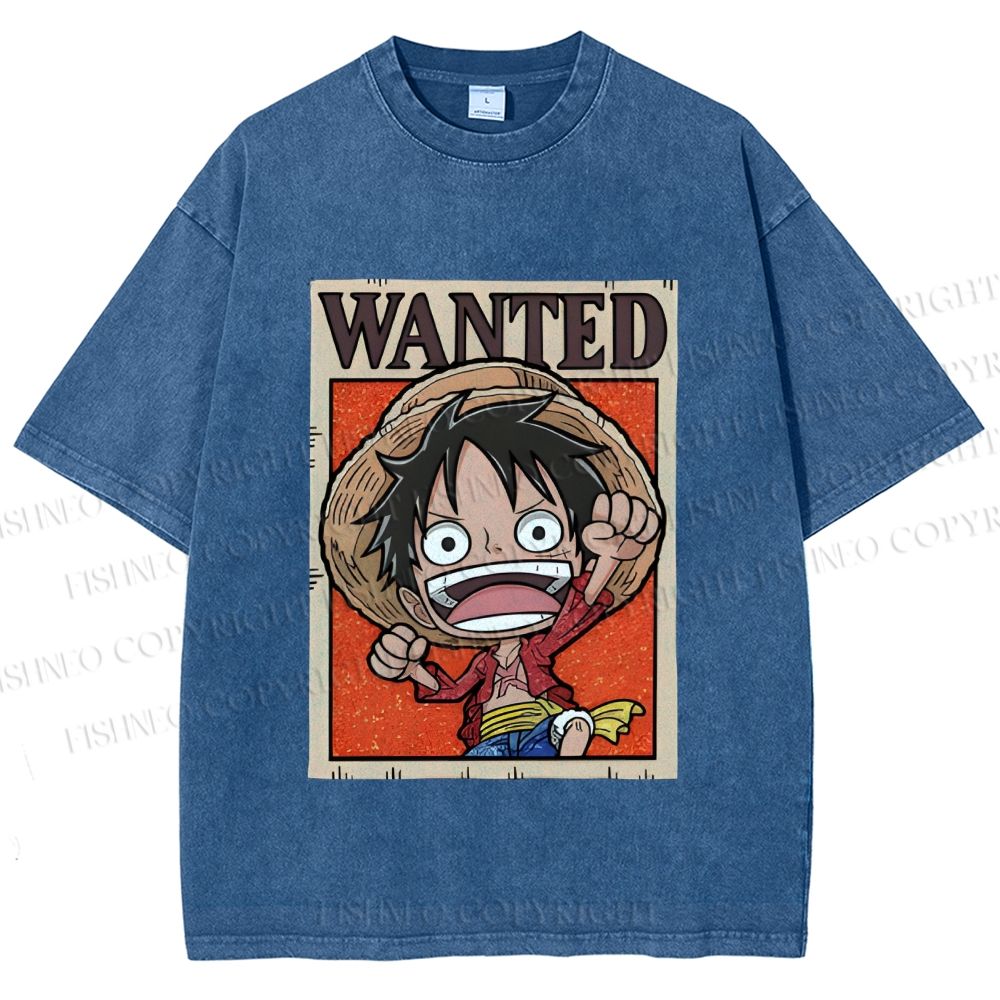 Unisex Luffy Printed Washed Tee