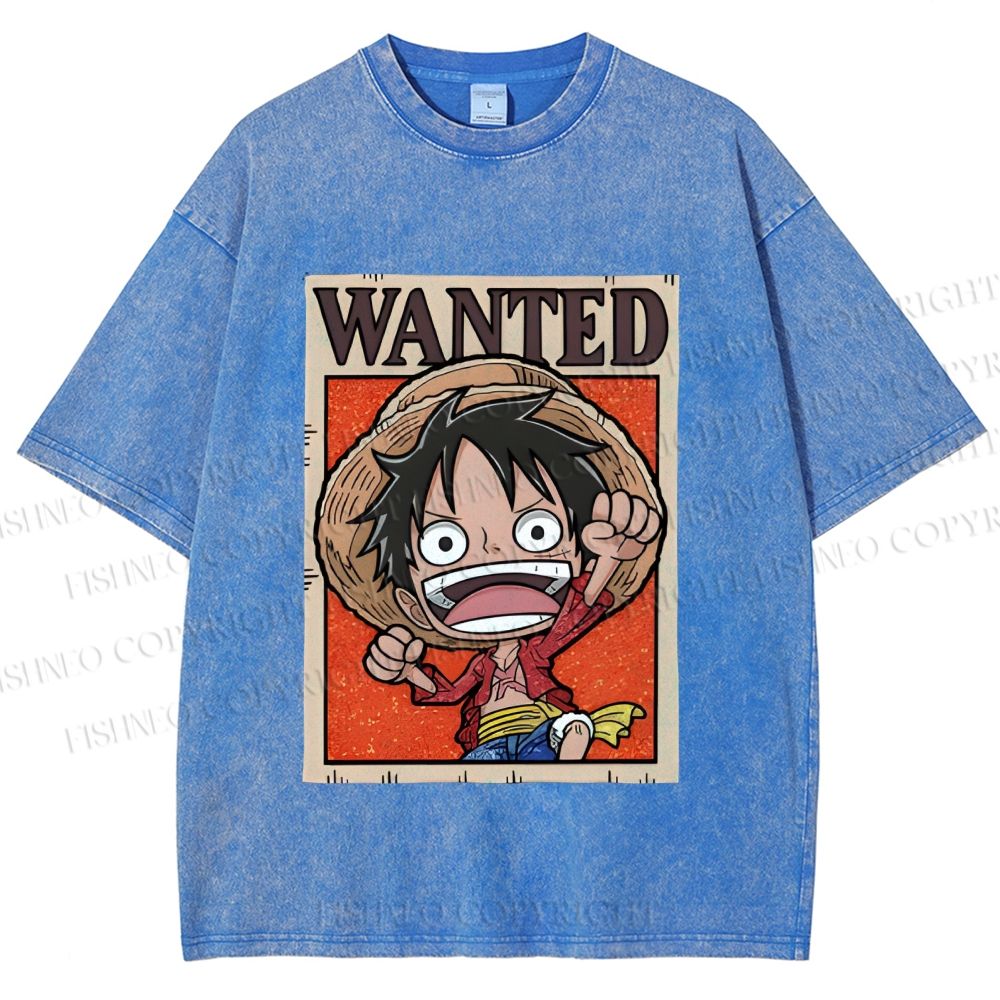 Unisex Luffy Printed Washed Tee