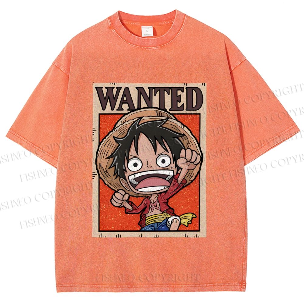 Unisex Luffy Printed Washed Tee