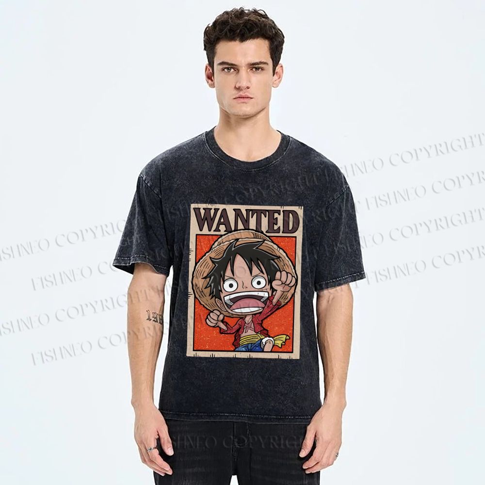 Unisex Luffy Printed Washed Tee