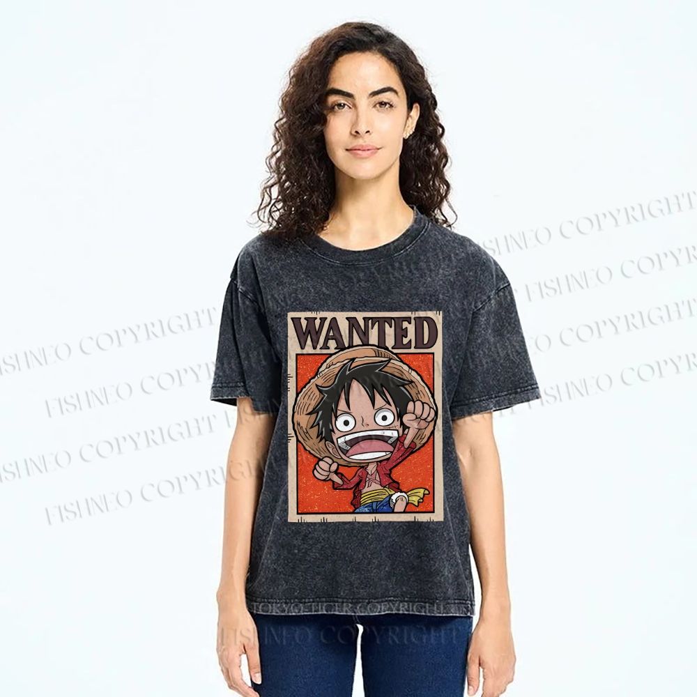 Unisex Luffy Printed Washed Tee
