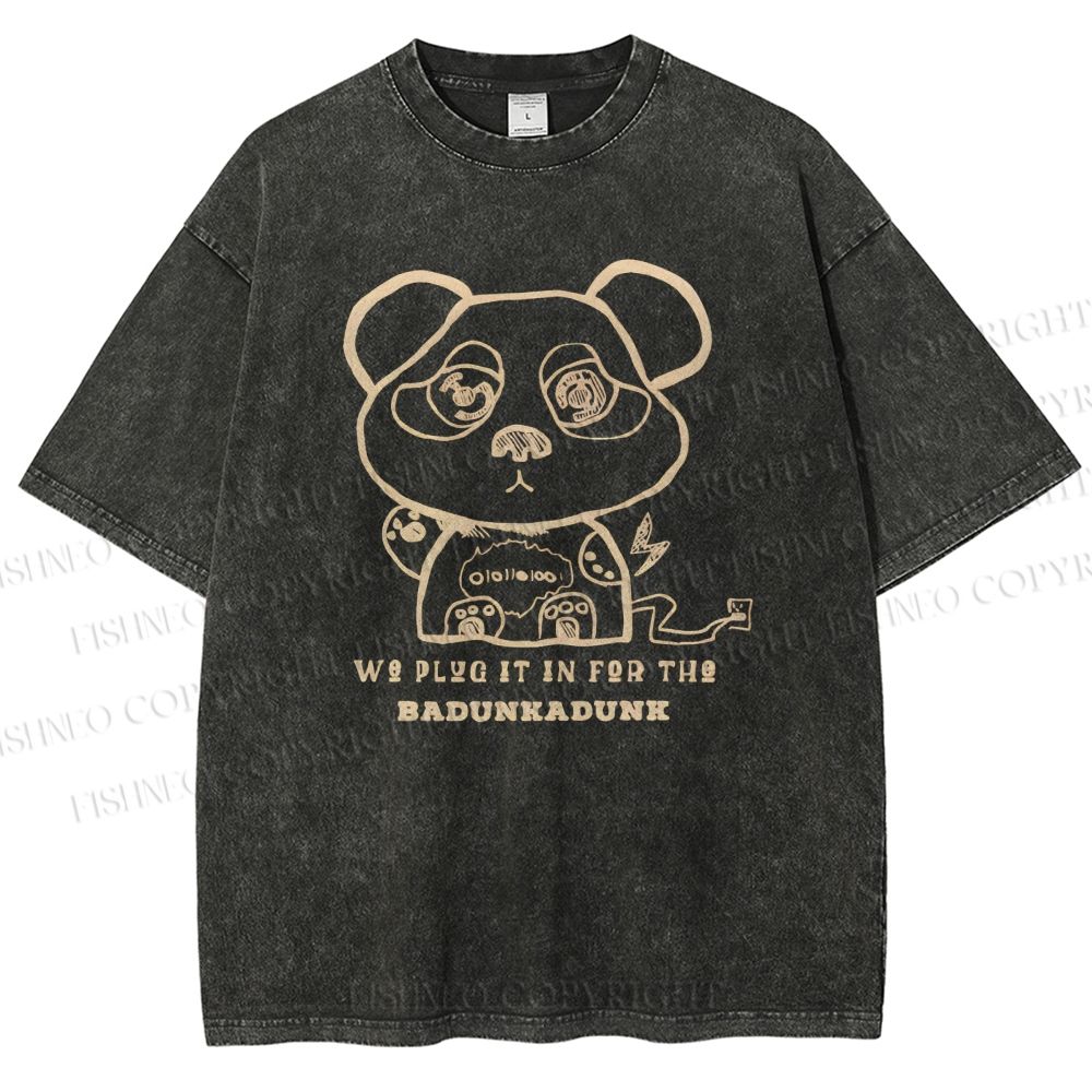 Unisex Panda Printed Washed Tee