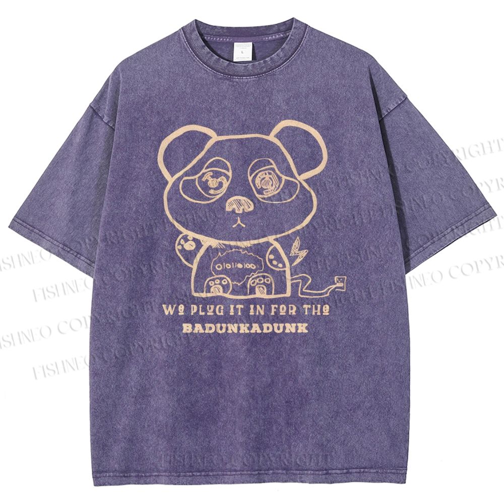 Unisex Panda Printed Washed Tee