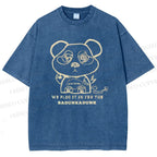 Unisex Panda Printed Washed Tee