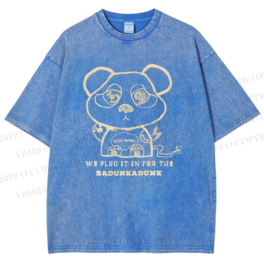 Unisex Panda Printed Washed Tee