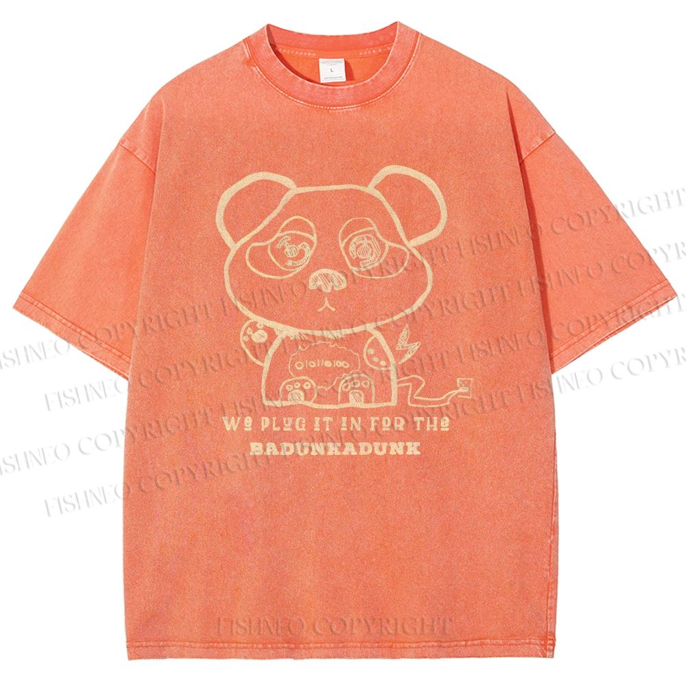 Unisex Panda Printed Washed Tee