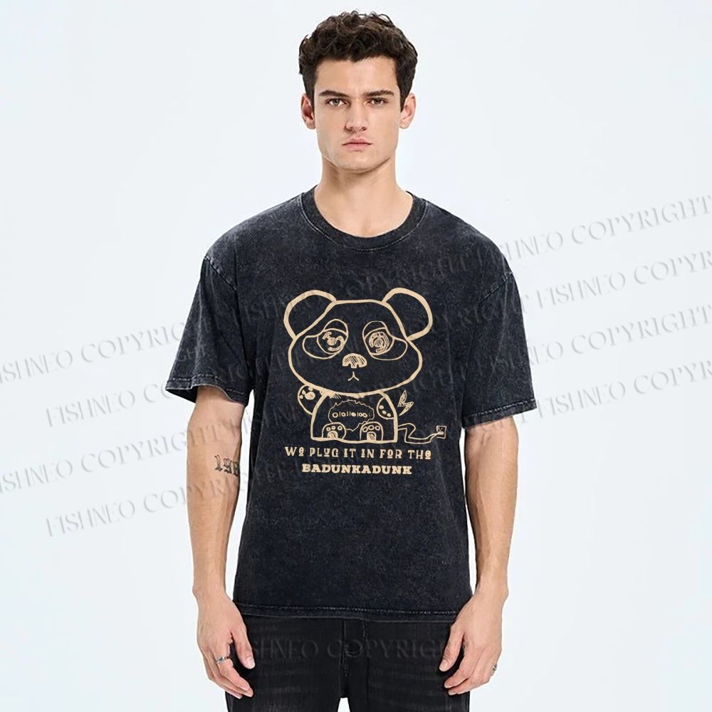 Unisex Panda Printed Washed Tee