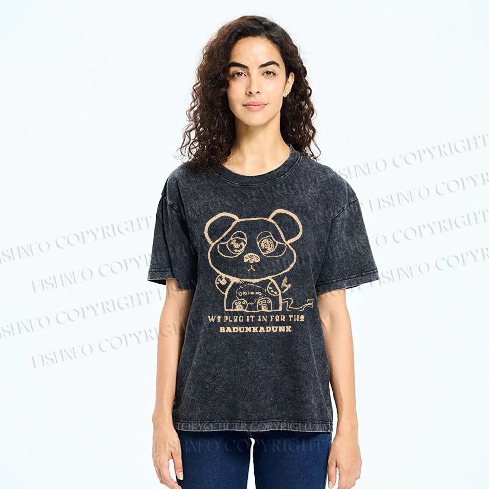 Unisex Panda Printed Washed Tee