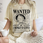 Unisex Luffy Printed Washed Tee