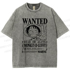 Unisex Luffy Printed Washed Tee