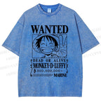 Unisex Luffy Printed Washed Tee