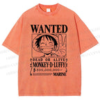 Unisex Luffy Printed Washed Tee
