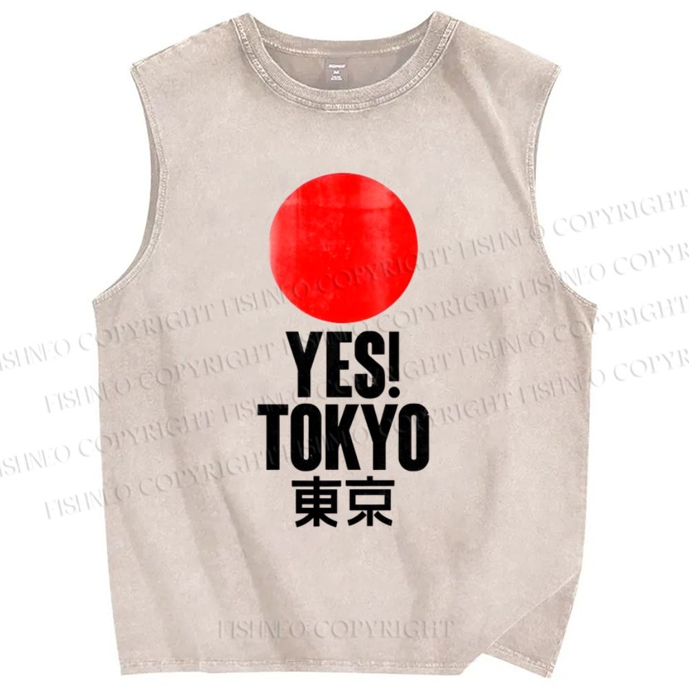 Unisex Tokyo Printed Washed Tank Top