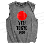 Unisex Tokyo Printed Washed Tank Top