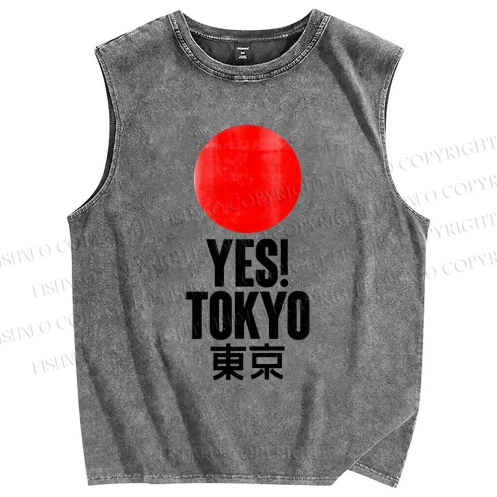 Unisex Tokyo Printed Washed Tank Top