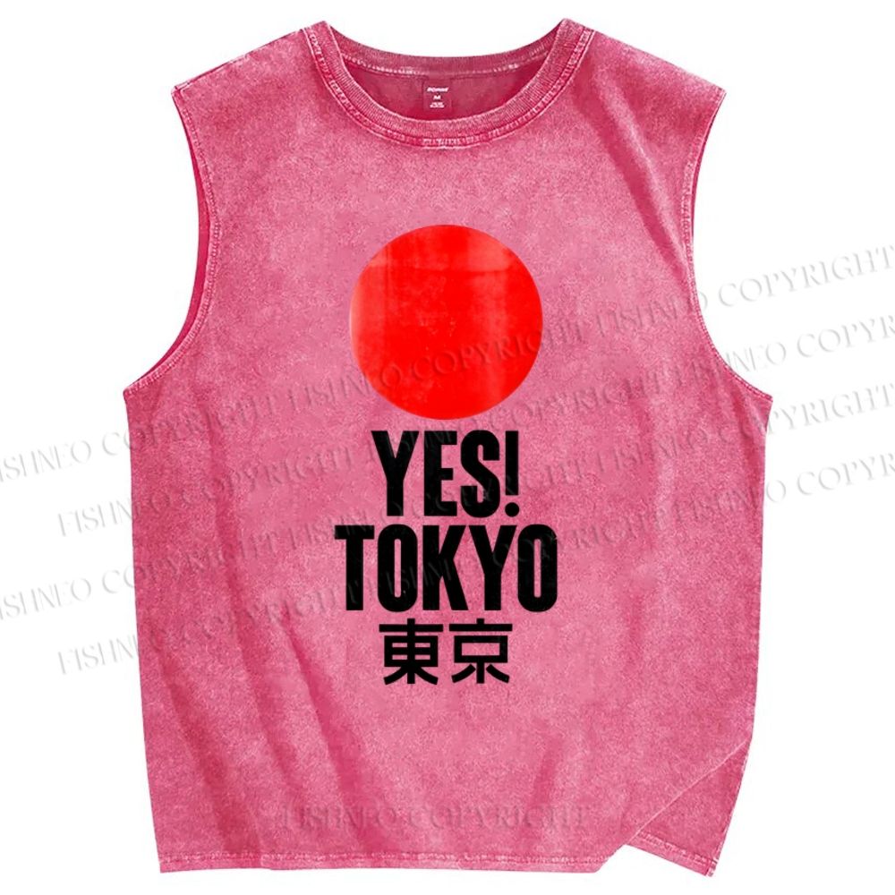 Unisex Tokyo Printed Washed Tank Top
