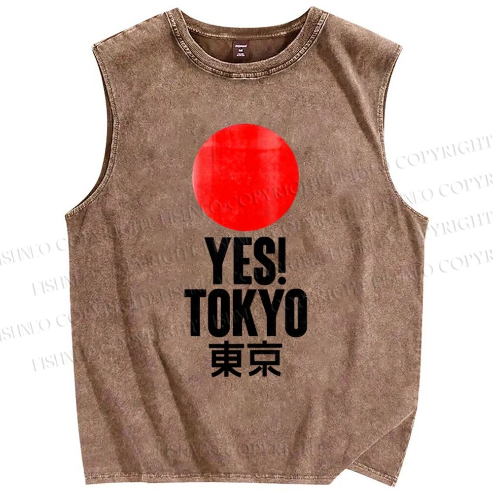 Unisex Tokyo Printed Washed Tank Top