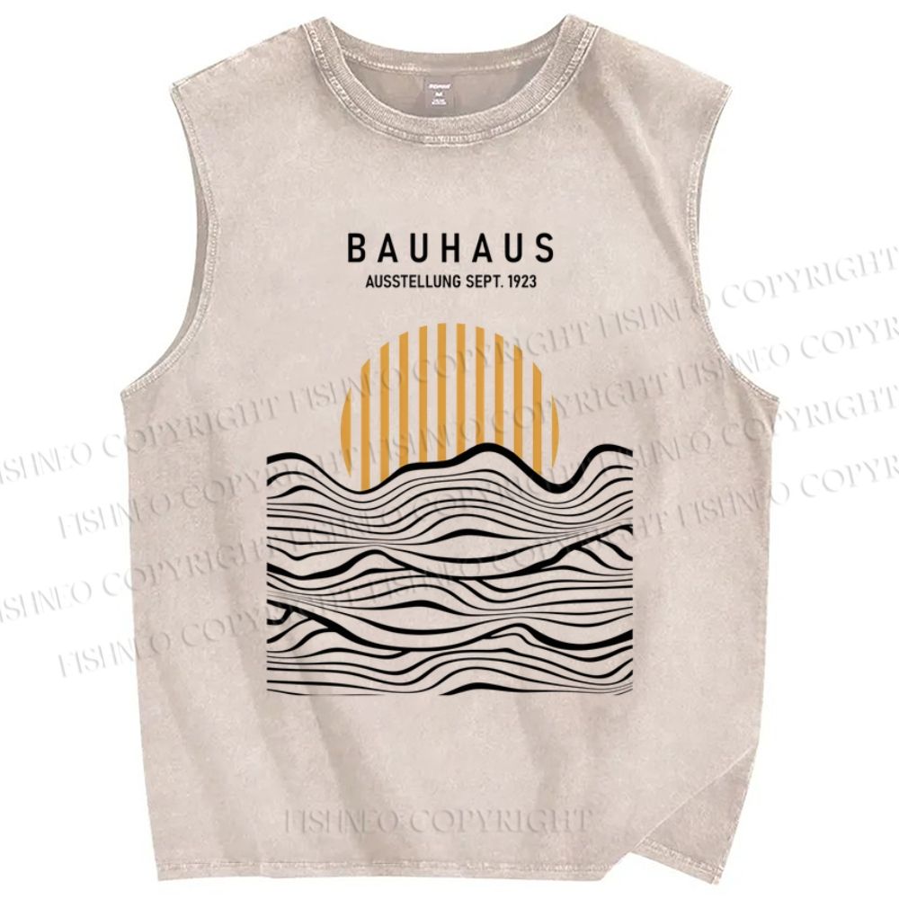 Unisex Geometric Waves Sunrise Printed Washed Tank Top