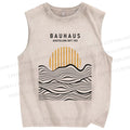 Unisex Geometric Waves Sunrise Printed Washed Tank Top