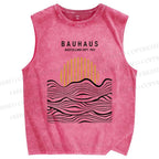 Unisex Geometric Waves Sunrise Printed Washed Tank Top