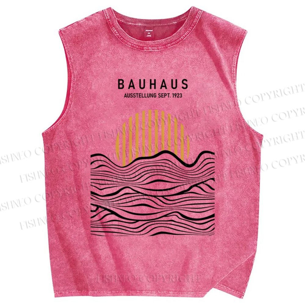 Unisex Geometric Waves Sunrise Printed Washed Tank Top