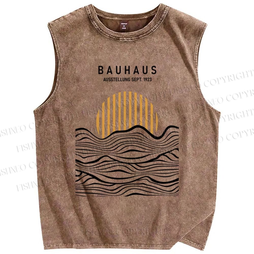 Unisex Geometric Waves Sunrise Printed Washed Tank Top