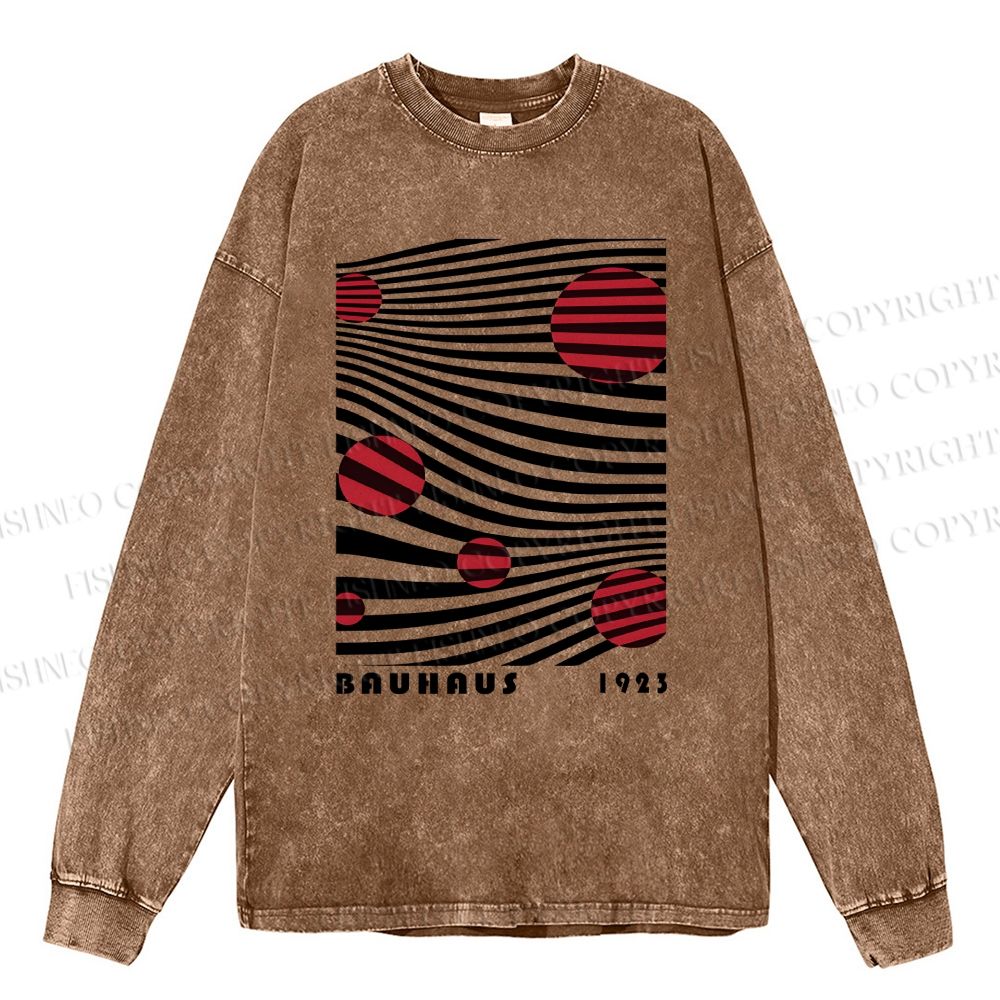 Unisex Casual Washed Waves Polka Dots Printed Long Sleeve T-shirt