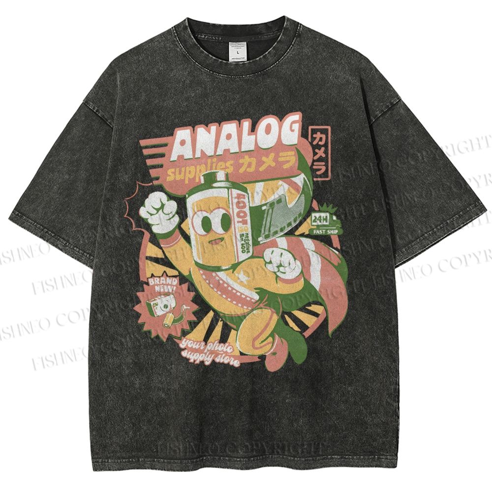 Unisex Super Analog Hero Printed Washed Tee