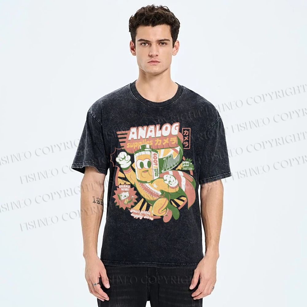 Unisex Super Analog Hero Printed Washed Tee