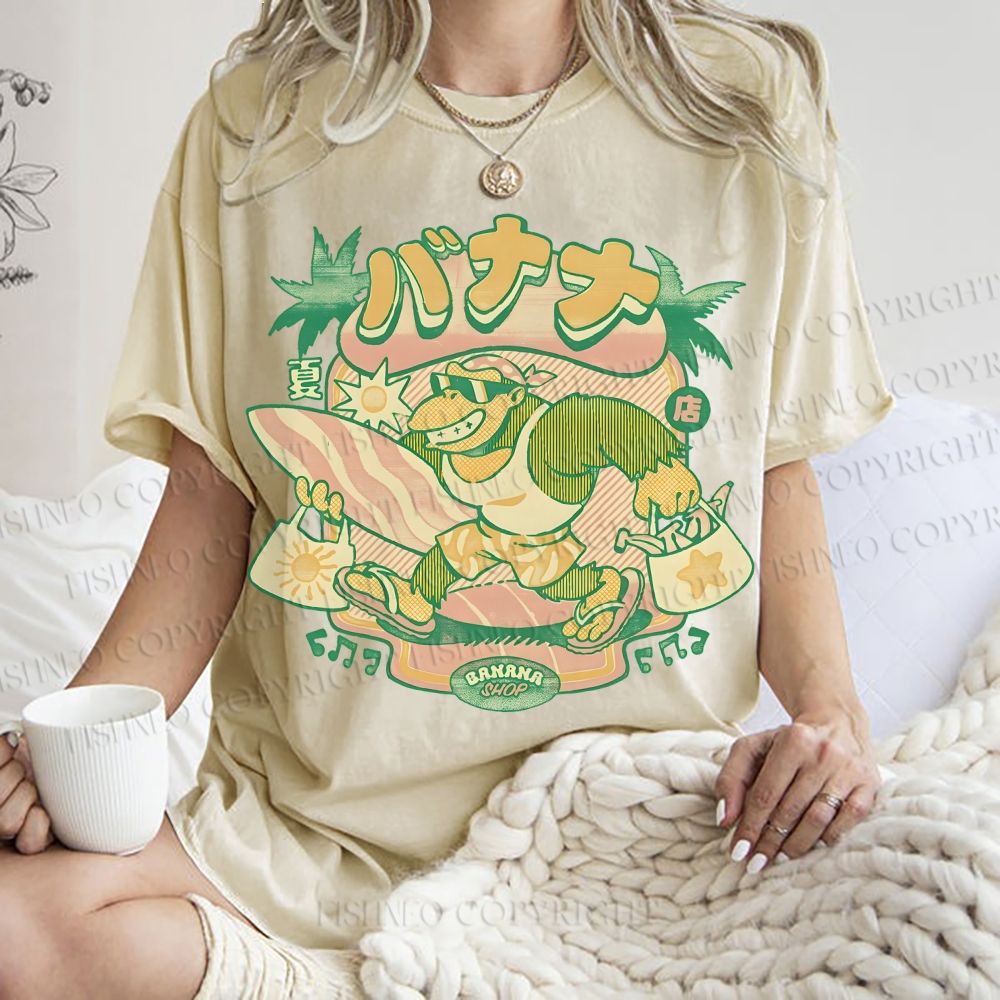 Unisex Surfing Monkey Printed Washed Tee