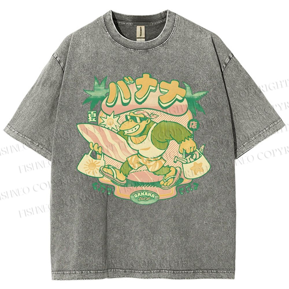 Unisex Surfing Monkey Printed Washed Tee