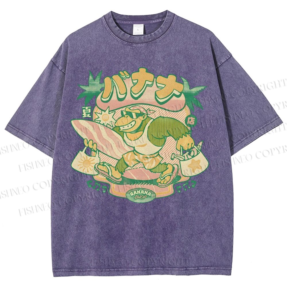 Unisex Surfing Monkey Printed Washed Tee
