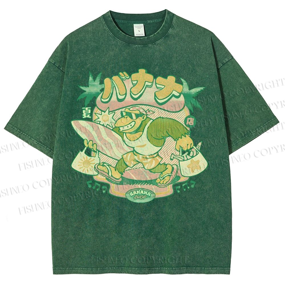 Unisex Surfing Monkey Printed Washed Tee