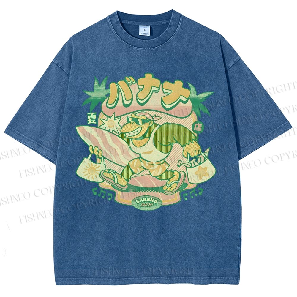 Unisex Surfing Monkey Printed Washed Tee