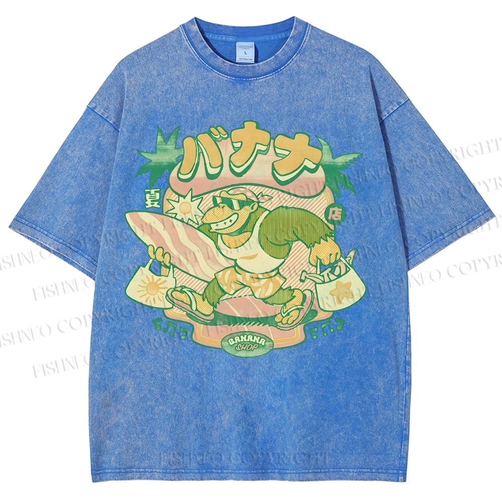 Unisex Surfing Monkey Printed Washed Tee