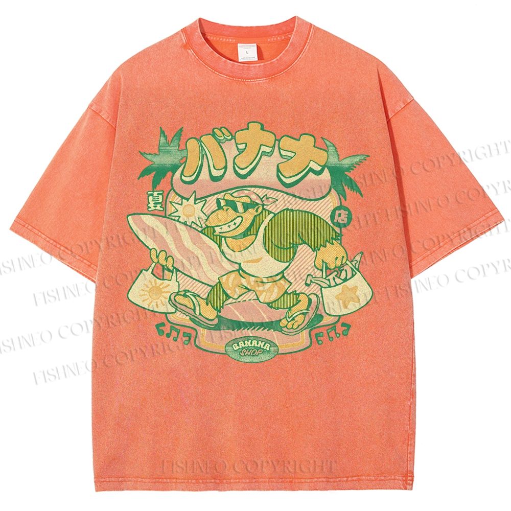 Unisex Surfing Monkey Printed Washed Tee