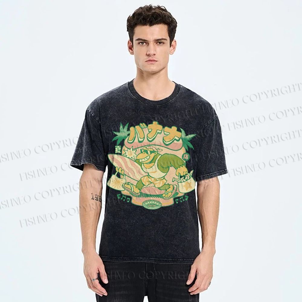 Unisex Surfing Monkey Printed Washed Tee