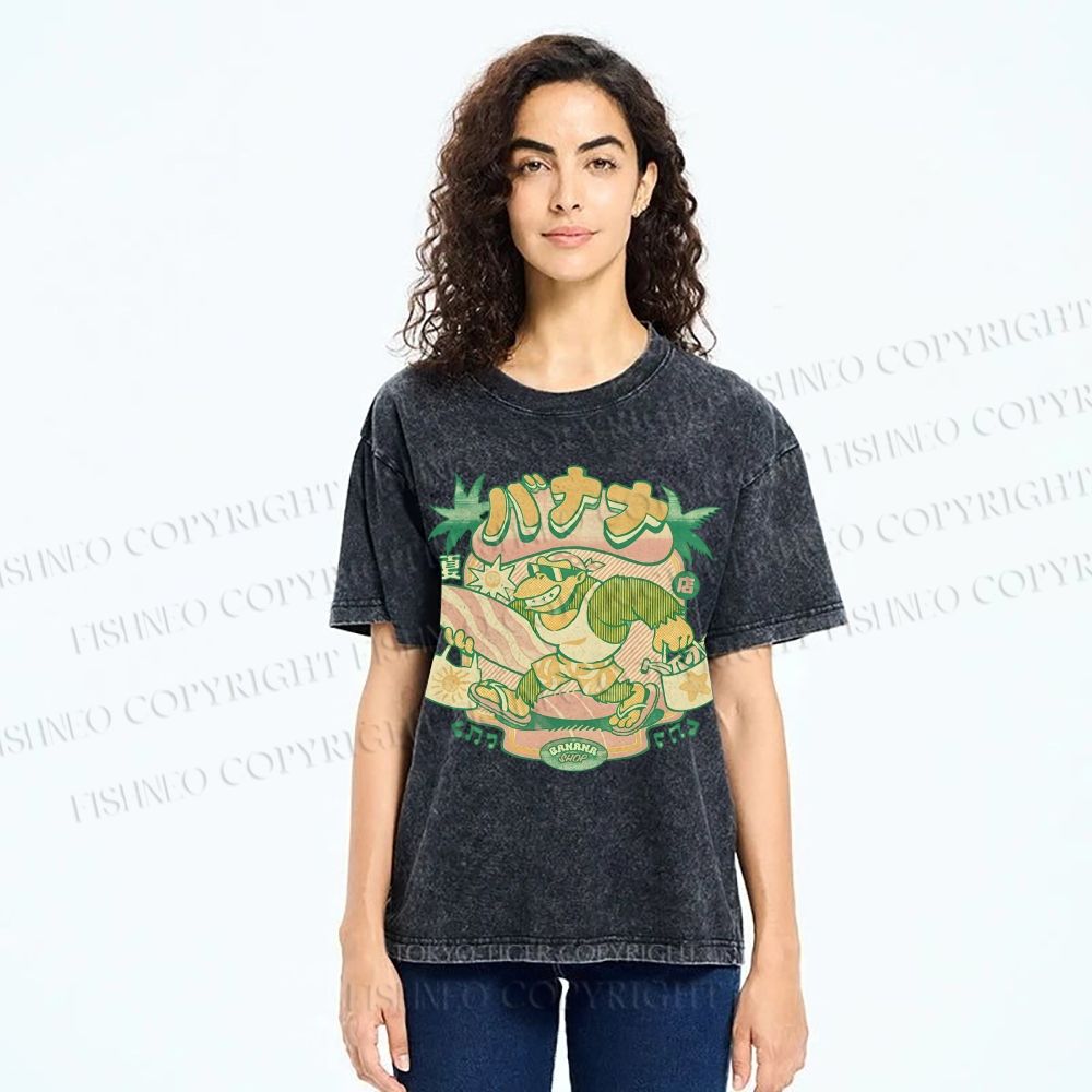 Unisex Surfing Monkey Printed Washed Tee