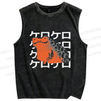 Unisex Frog Printed Washed Tank Top