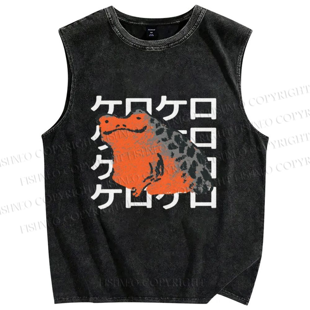 Unisex Frog Printed Washed Tank Top