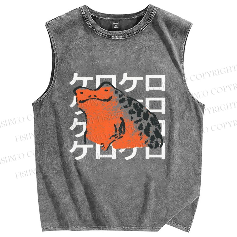 Unisex Frog Printed Washed Tank Top