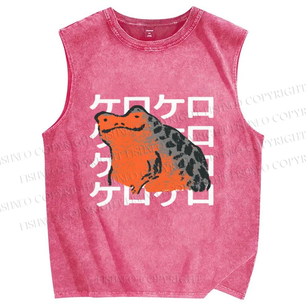 Unisex Frog Printed Washed Tank Top