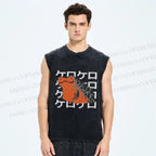 Unisex Frog Printed Washed Tank Top