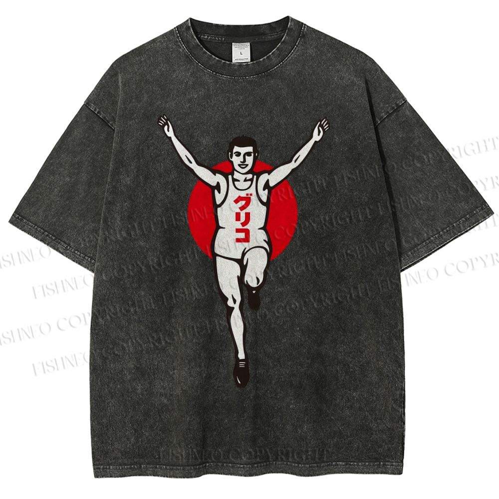 Unisex Running Man Printed Washed Tee