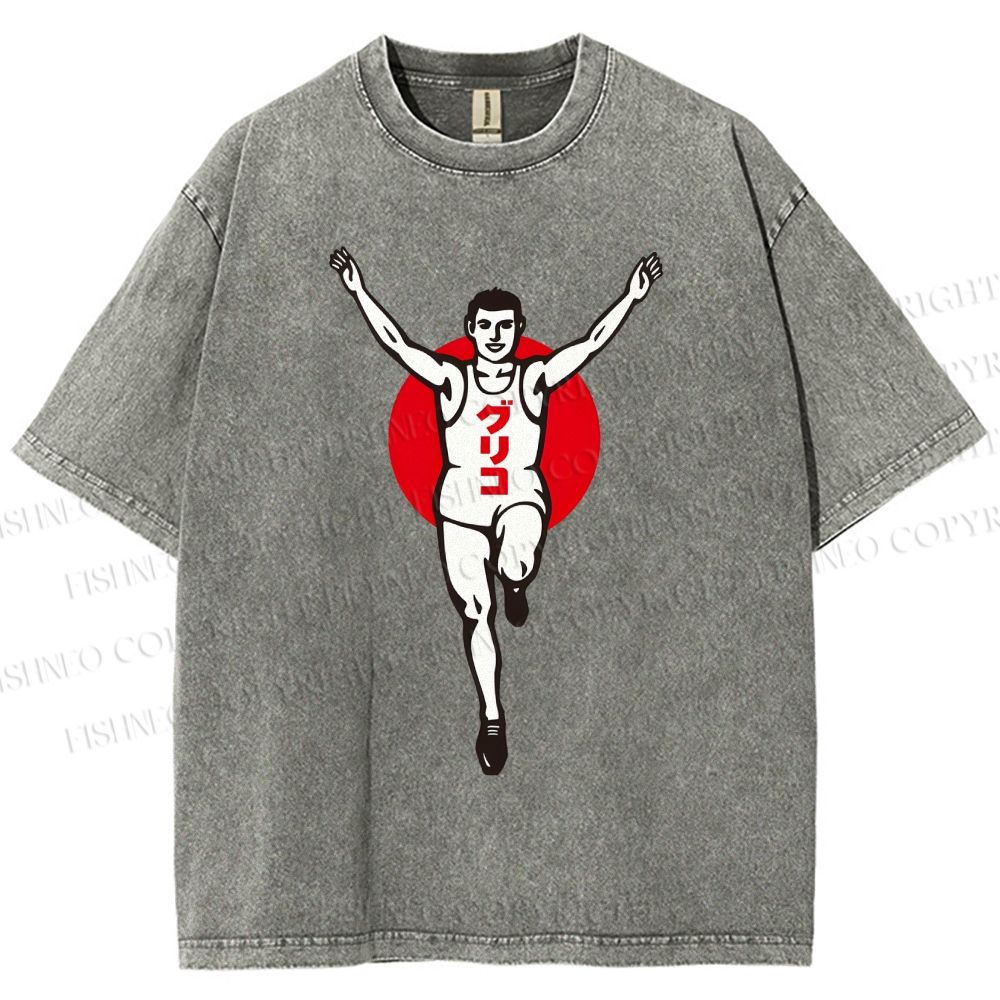 Unisex Running Man Printed Washed Tee