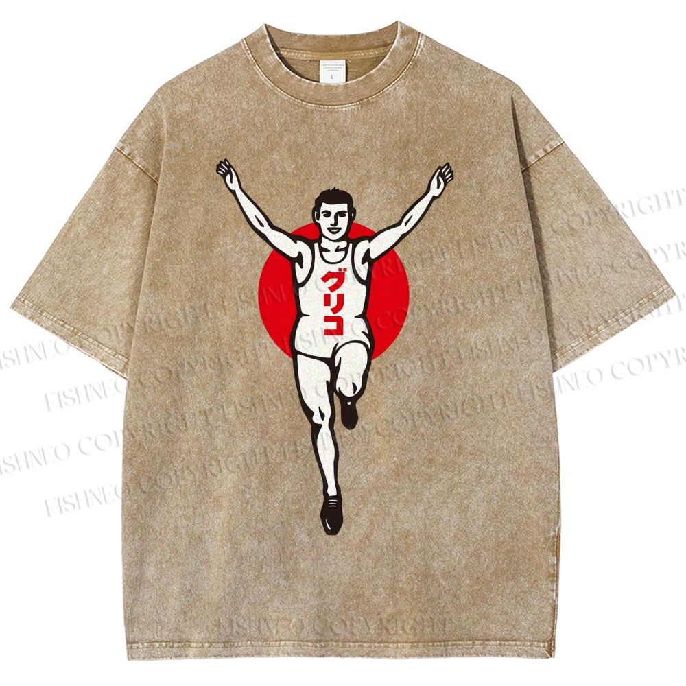 Unisex Running Man Printed Washed Tee